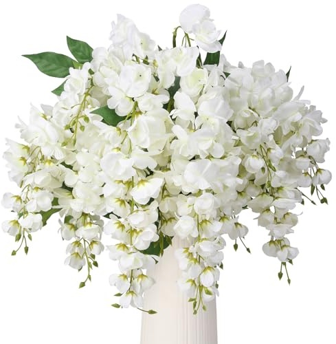 Veryhome Künstliche Wisteria Glyzinienblüten Künstliche Glyzinienranken Hängende Seidenblumensträuße für Hochzeitsdekorationen Dekoration für Zuhause, Küche und Gartenparty (Weiß, 1pcs)