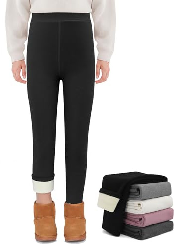 MASOCIO Termoleggings flickor fodrade leggings barn långa varma vinterbyxor storlek 104–158, svart, 134-140