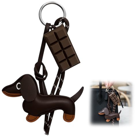 Qnvyw Dackel Schlüsselanhänger - Vielseitiger Taschenanhänger & Schlüsselanhänger Dackel, Braune Handgemachte Dackel Figur für Tasche, Schlüsselbund als Dackel Zubehör
