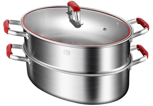 Olla de vapor de mariscos de acero inoxidable, olla ovalada con estante para cocinar pescado, sopa y mariscos al vapor, duradera y eficiente, esencial para chefs caseros