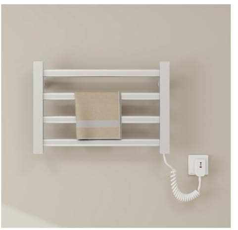 Toallero calefactado inteligente, radiador de pared de 80 W, resistente al agua Ipx4, pequeño radiador eléctrico para baño, 4 barras, temperatura constante de 55 grados para evitar quemaduras, línea