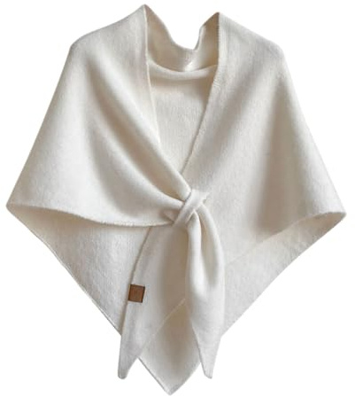 Minetom Poncho Femme Cape Elégante Wrap Châle Echarpe Automne Hiver Chaud Pull en Tricot A1 Blanc Taille Unique
