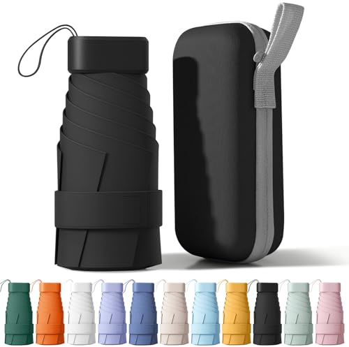 BONHHC Mini-parapluies,petit parapluie de poche solide, mini umbrella uv protection, parapluies compacts unisexes (Noir)