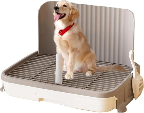 Hundetoilette mit Spritzschutz Hundetrainingstoilette mit Wandsäule Hunde WC Katzentoilette mit Herausnehmbarem Gitter weisser Wanne - Schnellreinigen, Lecksicher (Grau)