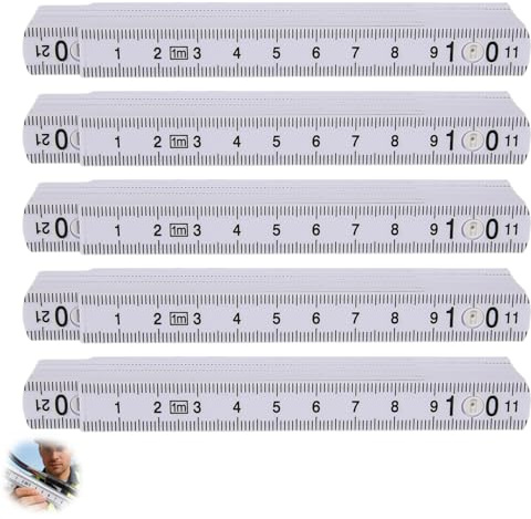 5 Stück Zollstock aus Kunststoff, 1 Meter Gliedermaßstab Meterstab Extra Bruchsicher Zollstock Weiß, Tragbare Mehrwinkel Meterstab Metrisch für Tischler Maurer Baustellen Heimwerker
