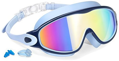 Tazuxetuqe Lunette de Piscine Enfant 3-14 Ans Anti-Buée & UV, Vision Large | Réglage Rapide 1 Touche, Joint Silicone Confortable