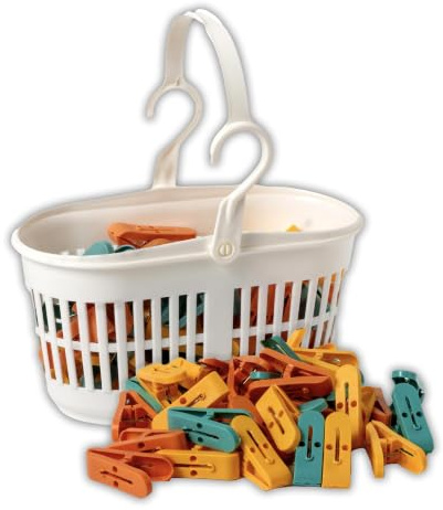 IPEA Pinces à Linge avec Panier en Plastique – 36 PIÈCES – Super légères avec Crochets – Pinces colorées avec Panier pour Suspendre et étendre Les vêtements, Linge et Accessoires – Étendoir à Linge
