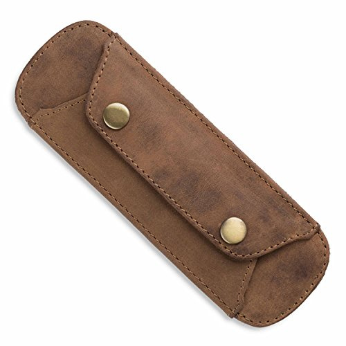 LEABAGS Leder Schulterpolster 18 x 6 cm I Taschen Anti-Rutsch Rutsch-Stopp Funktion I Echtleder Gurtpolster mit Druckknöpfen I Schultergurt Polster I Schulterriemen Polster I Nature Mittelbraun