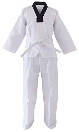 Gtagain Kinder Erwachsene Welt Taekwondo Anzug - Kung Fu Karate Dobok Uniform Anfänger Outfit Kleidung Kampfsport V Ausschnitt Training Gürtel Weiß Baumwolle/Polyester Langarm/Kurzarm