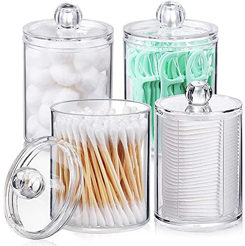 WSND Wattestäbchen Aufbewahrung,4 Stück Wattestäbchen Spender Cotton Wattepads Behälter Box Kosmetik Halter Organizer mit Deckel für Wattestäbchen,Make-up-Schwämmeung