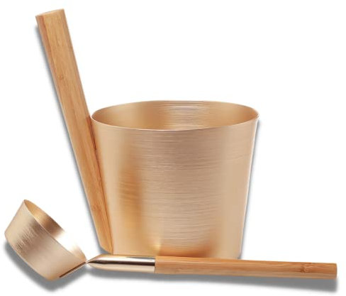 SULENO - Sauna Set ANEA Aufgusskübel Schöpfkelle Saunakübel Kübel Kelle (gold metallic)