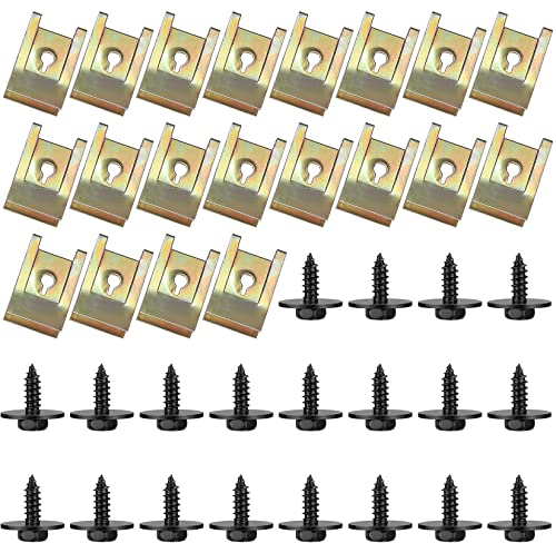 40 Pcs Screw and Nut Clip Kit(20 Car Body Fender Screws, 20 Car Bumper Guard Plate Fixing Bolts), U-Type Car Body Fender Screw Fastener Clip with Screw for the Interior Decoration Plate Vehicle Car