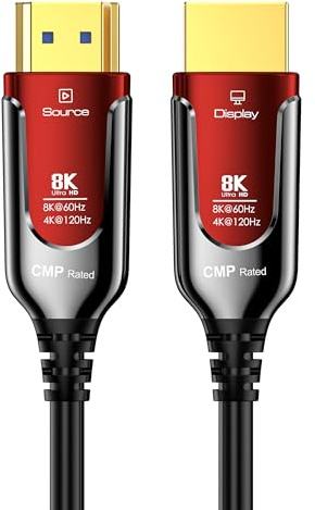 Plénum Rated Câble HDMI(CMP) 10M, Câble HDMI 2.1 à Fibre Optique Longue Haute Vitesse 8K 4K 48Gbps Dans le Mur Plénum-Rated Câbles pour Tuyaux, HDMI vers HDMI, Mâle vers Mâle