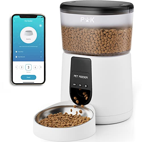 PUPPY KITTY Distributore Automatico Cibo per Gatti e Cani, 2.4G Wifi Mangiatoia Automatica con Timer, Funzione di Registrazione del Suono, Fino a 10 Pasti al Giorno (Bianco)