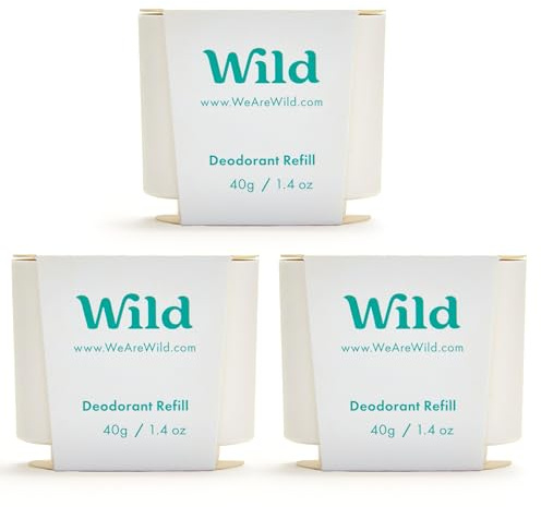 Wild - Déodorant Naturel Rechargeable - Trio de recharges Fresh Cotton & Sea Salt - Sans Aluminium - Végan & Ecologique - Protection longue durée - Ingredients Naturels - 3 lots de recharges de 40g