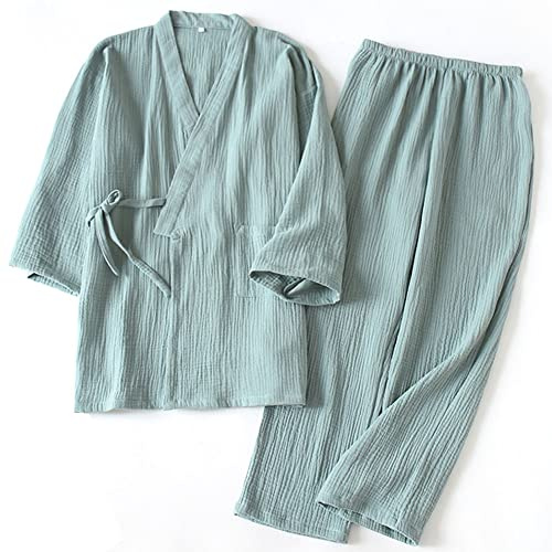 Pijama Puro de crepé de algodón Suave, Traje de Pijama Kimono japonés para Mujer, Talla L-C17