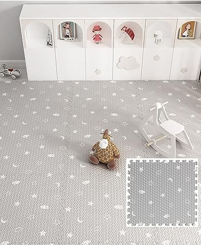 Alfombra de juego para bebé, 120 x 120 x 1,2 cm, 4 losas,alfombra de rompecabezas, alfombra de suelo infantil de espuma gruesa, color gris