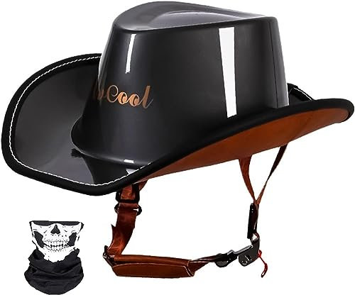 Retro-Motorradhelm Im Cowboyhut-Stil, Offenes Gesicht, Halbhelm Mit Gesichtstuch, Für Erwachsene, Männer, Frauen, Halbgesichts-Persönlichkeitshelm, ECE-Zugelassen E,L(59-60cm)