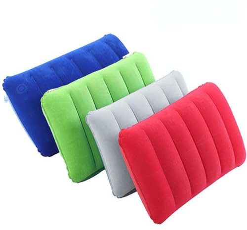 4Pack Ultralight Inflatable Travel Pillow, Small Squared Flocked Fabric Air Pillow for Traveling, Holiday Trip, Hiking, Camping,Napping,Neck Lumbar Support, 16.5 in x 10.5 in (Gray,Blue,Red,Green)