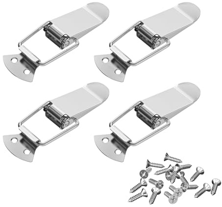 VOCIBO® Lot de 4 fermetures à cliquet en acier inoxydable de 74 mm avec vis, 16 pièces, fermeture à levier, fermeture de caisse, serrure à capuchon pour tiroir, coffre, armoire