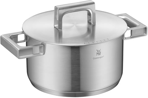 WMF Ultimate Cool Kochtopf groß 20 cm, Edelstahldeckel, Fleischtopf Induktion 3,4l, Cromargan Edelstahl matt, wärmereduzierende Griffe, Induktions Topf mit Innenskalierung, spülmaschinengeeignet
