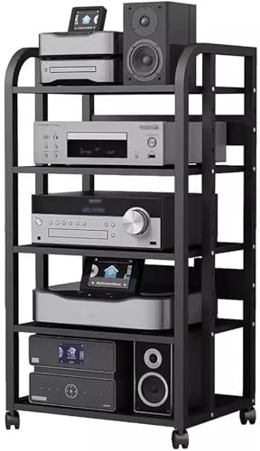 Rollwagen für Audiogeräte, tragbar, 19, 24, 30, 40 Zoll – großes Stereo-Schrank, schwarz, mit Stauraum – AV-Medienregal für Büro, Schlafzimmer, Wohnzimmer (Farbe: Schwarz, Größe: 3 Ebenen, H