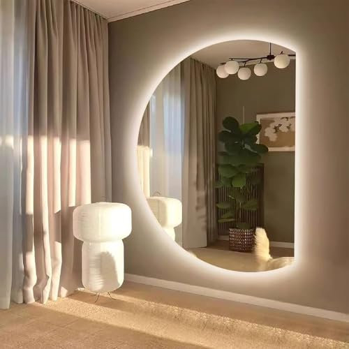 Specchio da Bagno Grande da 51 Pollici, Mezzaluna, Specchio a Figura Intera retroilluminato a 3 Colori per Parete, Design Moderno Senza Cornice, antiappannamento e antideflagrante (Taglio de