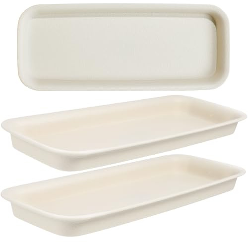 CALLARON Vassoi Rettangolari per Vasi di Fiori Set 3 Beige Plastica Misura 330 Base Drenante per Giardino e Protezione Pavimenti