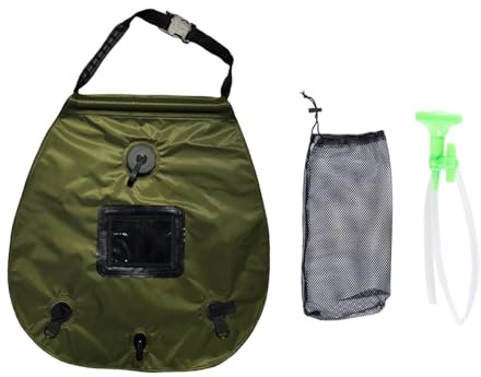 F Fityle de Douche Solaire 20L Compact en PVC, Portable et Polyvalent, avec pommeau de Douche et Tuyau Souple, idéal pour Les Pique-niques, la Plage, la, Vert