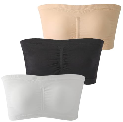AMOturuxient 3 PCS Strapless Bras for Women, Bandeau Bra Padded Seamless Tube Top Women S