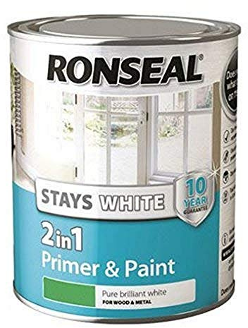 RONSEAL RSLSW21GP750 Stay 2-in-1 Gloss Paint, White, 750 ml | 2-in-1 gloss paint for interior wood and metal. Stay white formulation with durable gloss finish. 750ml.