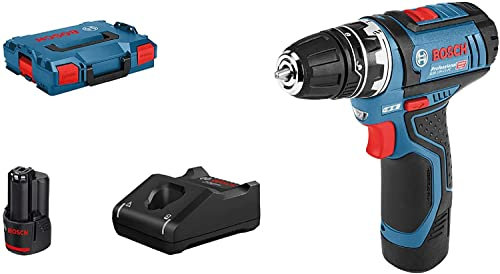 Bosch Professional 12V System GSR 12V-15 FC Cordless Drill/Driver (incl. 2 x battery GBA 12V 2.0Ah, Quick charger GAL 12V-40, Drill chuck adapter GFA 12-B, L-BOXX 102 ) - FlexiClick System