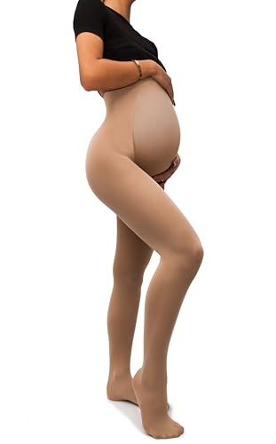 sofsy Women Opaque Maternity Tights - Stretchy Pantyhose for Pregnancy 50 Den [Made in Italy] Beige Natural - Plus Size XL