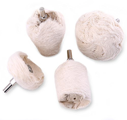 swpeet 4 pcs blanco algodón pulido rueda Buff para herramientas de pulir, pulir Juego de ruedas Pad perfecto para colector, de aluminio, acero inoxidable y cromo (cono/columna/seta/en forma de T)