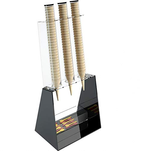 DesignPlex Portaconi Gelato da banco a 3 colonne in plexiglass Nero con Porta cucchiaini - Misure totali: 35 x 26 x H81