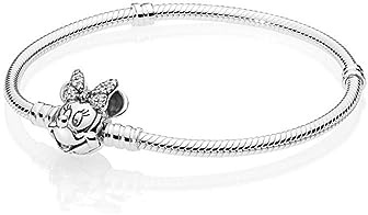PANDORA Disney Pavé Minnie Maus-Kugelverschluss Schlangen-Gliederarmband Sterling Silber 17 cm