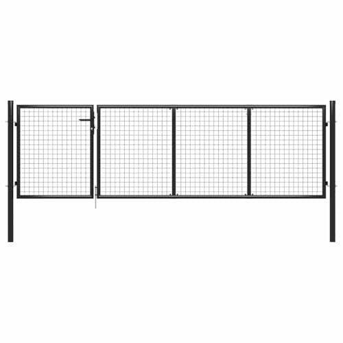 vidaXL Gartentor Gartentür Zauntür Hoftor Gartenpforte Zauntor Hoftür Gartenzaun Pforte Tor Metalltor Einfahrtstor Stahl 350x100cm Anthrazit