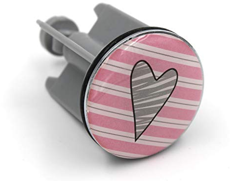 Boltze Deko Waschbecken-Stöpsel, Herz grau Hintergrund weiß rosa Streifen, Motiv-Auswahl, 40mm, Waschbecken-Stopfen Bad Abfluss-Stopfen