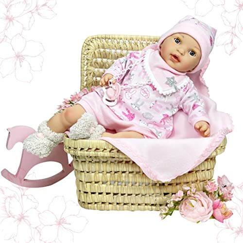 Muñeca Nines Artesanals (R/1039) Mi bebito Abre y Cierra los Ojos con tamaño 40cm con Mecanismo de lloro. como complemento mantita y Chupete. Es un bebé pelón