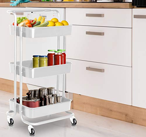 HYFIVE 3-Tier Trolley Storage Cart On Wheels: Kitchen, Bathroom, Beauty, Hairdresser Utility Cart - White with Wheels, Elderly Friendly