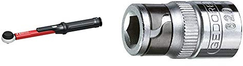 GEDORE red Drehmomentschlüssel für Links- und Rechtsgewinde, 1/4 Zoll, 5-25 Nm, Stahlrohr, Rot/Schwarz & Bit-Adapter für 1/4 Knarre, Einfacher Bit-Wechsel, Passgenauer Halt, Silber