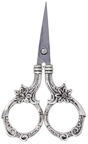 Embroidery Scissors, Vintage Flower Sewing Scissors Craft Shear for Cross Stitch Handcraft Craft Art Work(Silver)
