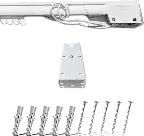 Carril Extensible para Cortinas de Acero Galvanizado Lacado en Blanco, Apertura Personalizable con Cordón, Carril para Cortinas de Techo o Pared con Soportes, Carril Deslizante (DE 166 A 300 CM)