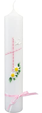 Wiedemann Tauf-Kommunionkerze Kreuz Karomuster 265/50mm (Rosa)