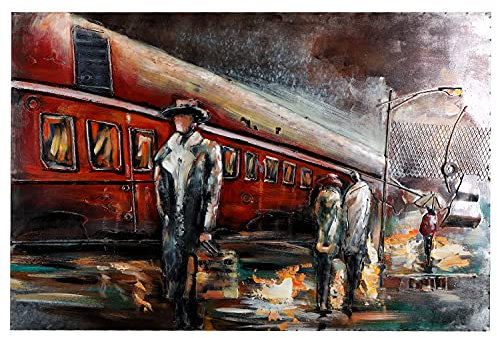 H4L - Tableau mural en métal 3D relief unique fait main - Train - 120 x 80 cm