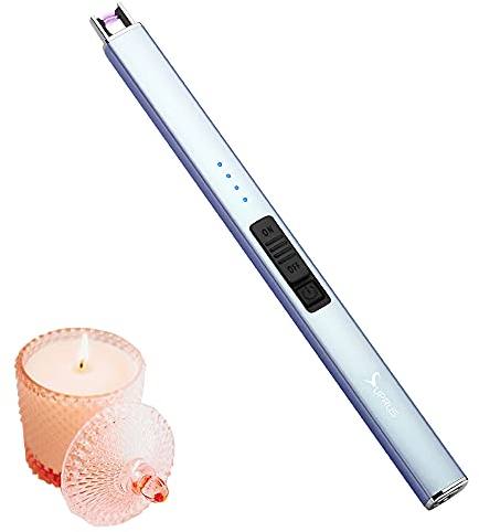 SUPRUS Mechero eléctrico con arco eléctrico, resistente al viento, sin llama, USB recargable, con candado de seguridad, para vela, barbacoa, camping (azul)
