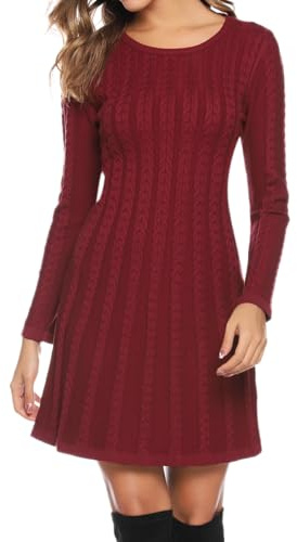 Gyabnw Vestido Suéter Mujer Manga Larga con Botones Línea A Térmico Cómoda | Cuello redondo, tejido de punto, corte en A, diseño térmico, diseño cómodo, detalle de botones, para otoño e invierno