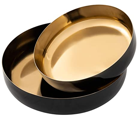 kreatives Wohnen Schale 2er Set rund ø 22/18 cm Knabberschale Glam hochwertig Metall gold und innen Emaille schwarz - schwarz Deko
