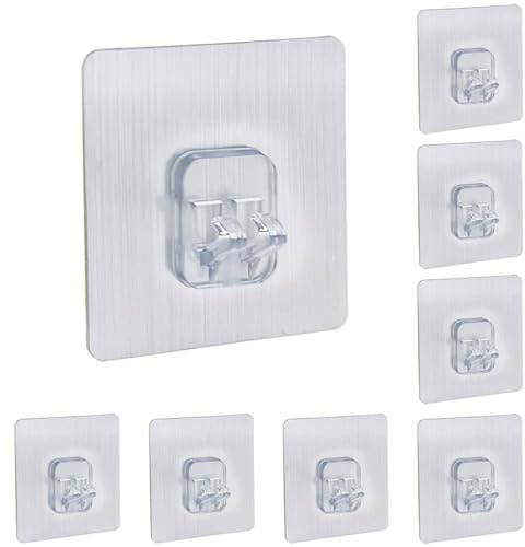 MZMing 8 Pieces Adhesive Sticker Hooks Corner Shower Caddy Hooks No Drilling Waterproof Storage Shelf Sticky Hooks Wall Mounted Hanging Basket Organizer for Kitchen Shower Bathroom Toilet Shelf Basket