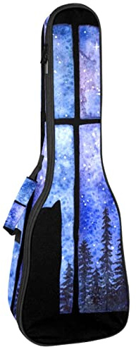 Ukulele väska stjärnhimmel fönster katt skog natt ukulele fodral för sopran tenor konsert 23 tum 10 mm tjock mjuk vadderad justerbara remmar spelväska